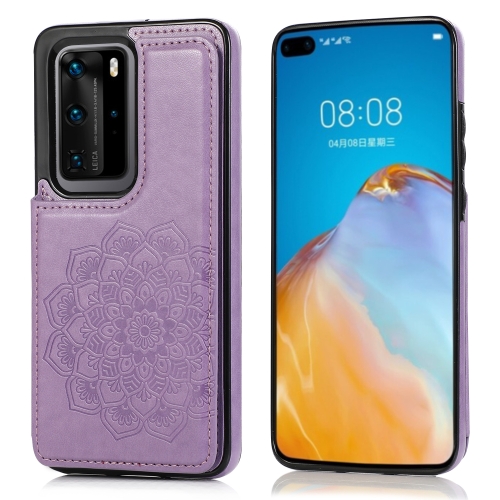 

For Huawei P40 Double Buckle Mandala Pattern PU+TPU Protective Case with Card Slots & Holder & Photo Frame(Purple)