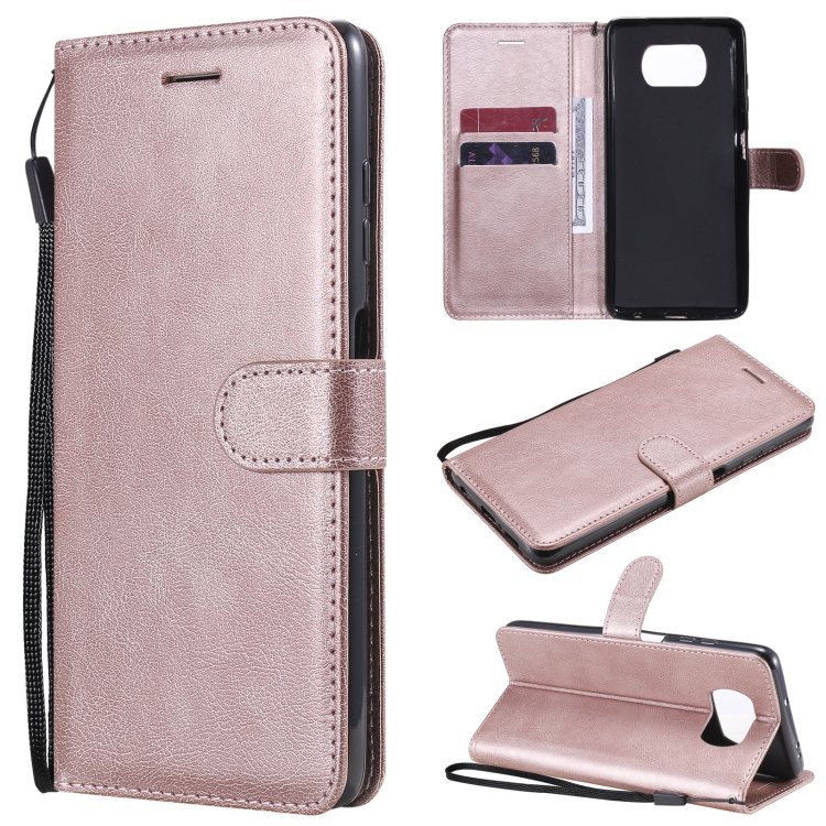 

For Xiaomi Poco X3 NFC Solid Color Horizontal Flip Protective Leather Case with Holder & Card Slots & Wallet & Photo Frame & Lanyard(Rose Gold)