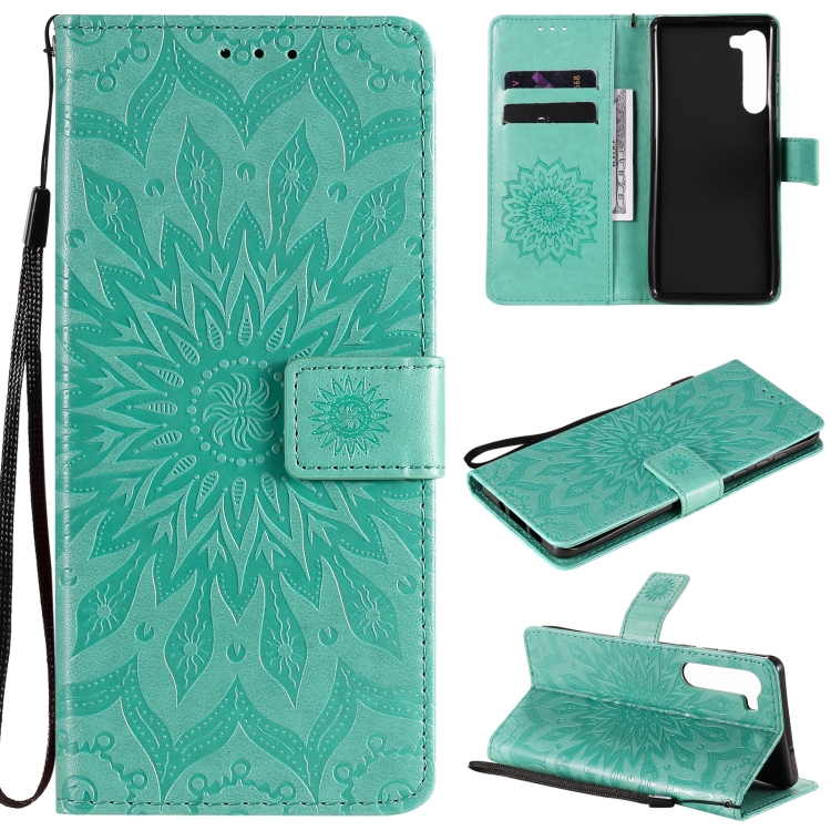 

For Motorola Edge Pressed Printing Sunflower Pattern Horizontal Flip PU Leather Case with Holder & Card Slots & Wallet & Lanyard(Green)