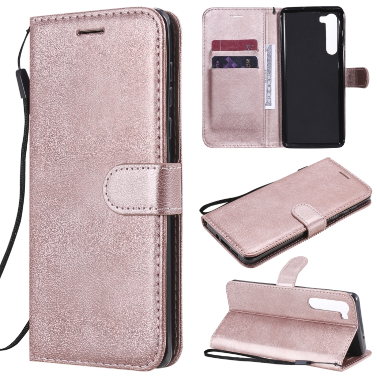 

For Motorola Moto Edge Solid Color Horizontal Flip Protective Leather Case with Holder & Card Slots & Wallet & Photo Frame & Lanyard(Rose Gold)