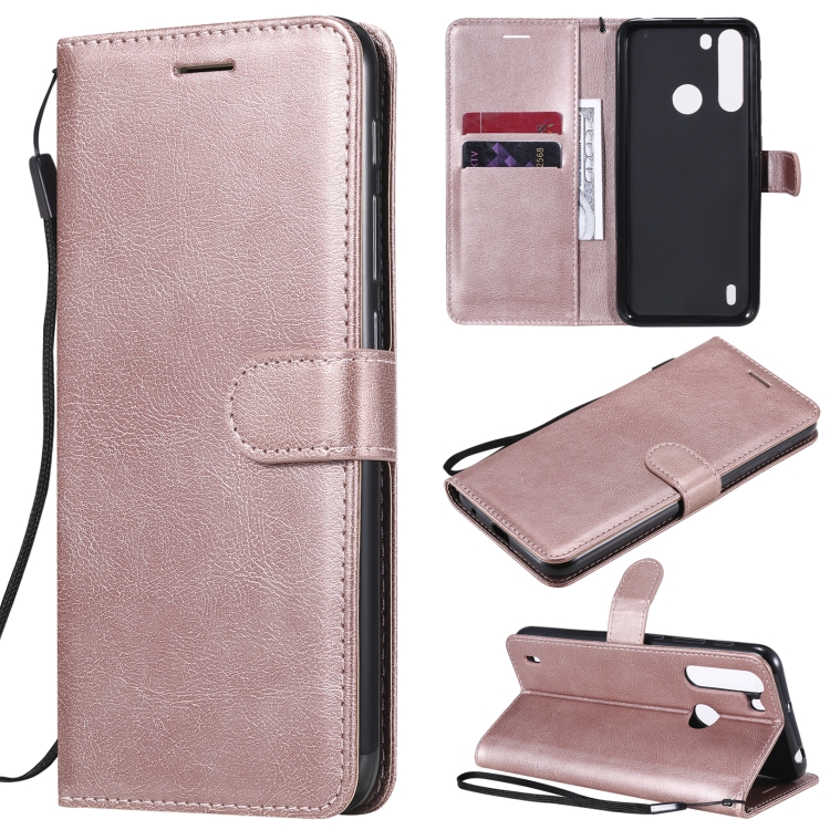 

For Motorola Moto One Fuson Solid Color Horizontal Flip Protective Leather Case with Holder & Card Slots & Wallet & Photo Frame & Lanyard(Rose Gold)