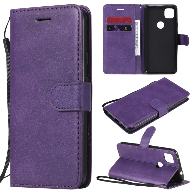 

For Google Pixel 4a Solid Color Horizontal Flip Protective Leather Case with Holder & Card Slots & Wallet & Photo Frame & Lanyard(Purple)