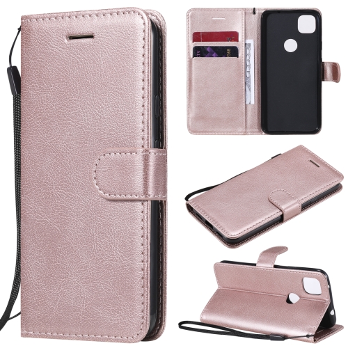 

For Google Pixel 4a Solid Color Horizontal Flip Protective Leather Case with Holder & Card Slots & Wallet & Photo Frame & Lanyard(Rose Gold)