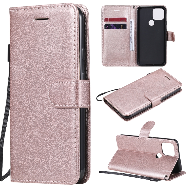 

For Google Pixel 5 Solid Color Horizontal Flip Protective Leather Case with Holder & Card Slots & Wallet & Photo Frame & Lanyard(Rose Gold)