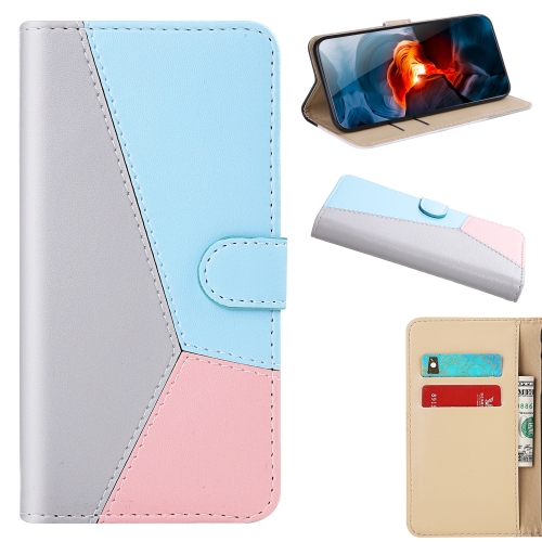 

For Motorola Moto G9 Plus Tricolor Stitching Horizontal Flip TPU + PU Leather Case with Holder & Card Slots & Wallet(Grey)