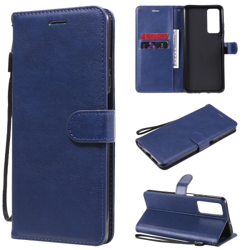 

For Huawei Honor Play4 Solid Color Horizontal Flip Protective Leather Case with Holder & Card Slots & Wallet & Photo Frame & Lanyard(Blue)