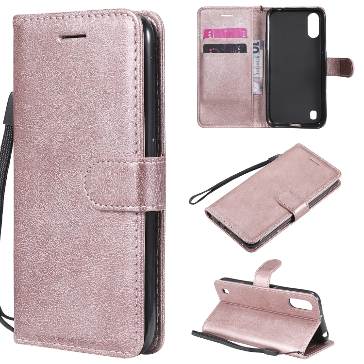 

For Samsung Galaxy A01 Solid Color Horizontal Flip Protective Leather Case with Holder & Card Slots & Wallet & Photo Frame & Lanyard(Rose Gold)
