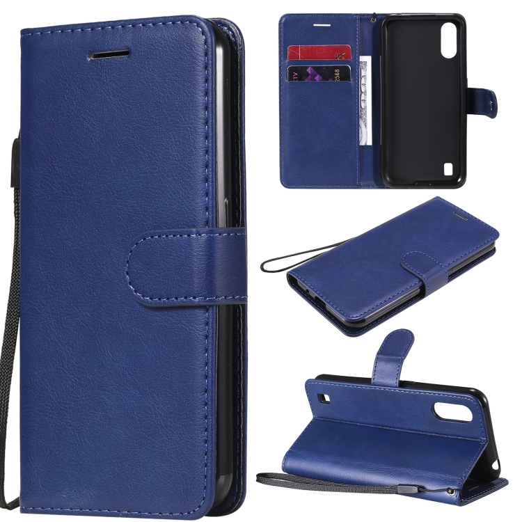 

For Samsung Galaxy M01 Solid Color Horizontal Flip Protective Leather Case with Holder & Card Slots & Wallet & Photo Frame & Lanyard(Blue)