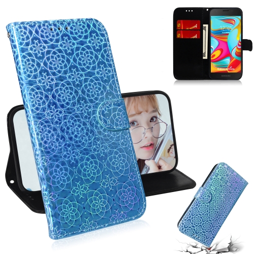 

For Galaxy A2 Core Solid Color Colorful Magnetic Buckle Horizontal Flip PU Leather Case with Holder & Card Slots & Wallet & Lanyard(Blue)