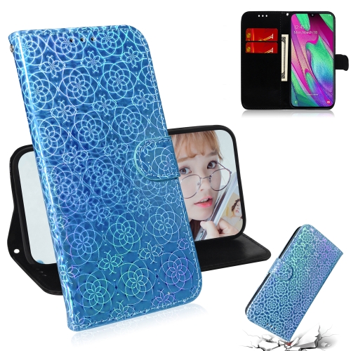 

For Galaxy A40 Solid Color Colorful Magnetic Buckle Horizontal Flip PU Leather Case with Holder & Card Slots & Wallet & Lanyard(Blue)