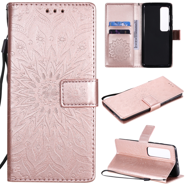 

For Xiaomi Mi 10 Ultra Pressed Printing Sunflower Pattern Horizontal Flip PU Leather Case with Holder & Card Slots & Wallet & Lanyard(Rose Gold)