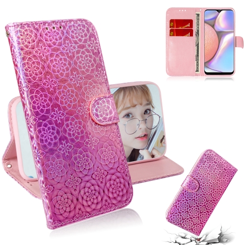 

For Galaxy A10s Solid Color Colorful Magnetic Buckle Horizontal Flip PU Leather Case with Holder & Card Slots & Wallet & Lanyard(Pink)