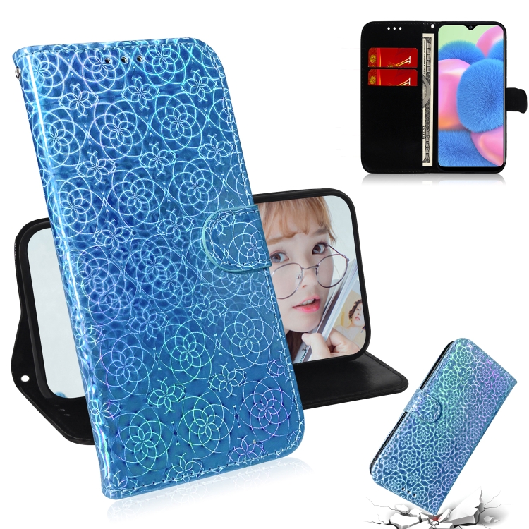 

For Galaxy A30s Solid Color Colorful Magnetic Buckle Horizontal Flip PU Leather Case with Holder & Card Slots & Wallet & Lanyard(Blue)
