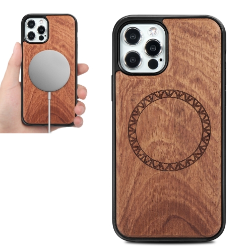 

Wood Veneer Ring Embossed Magsafe Case Magnetic TPU Shockproof Case For iPhone 12 Pro Max(Rosewood)