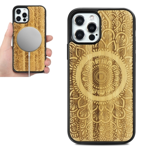 

Wood Veneer Mandala Embossed Magsafe Case Magnetic TPU Shockproof Case For iPhone 12 / 12 Pro(Bamboo)