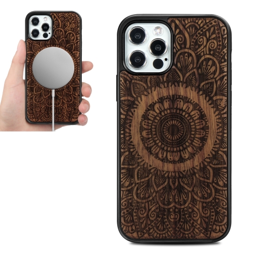 

Wood Veneer Mandala Embossed Magsafe Case Magnetic TPU Shockproof Case For iPhone 12 Pro Max(Rosewood)