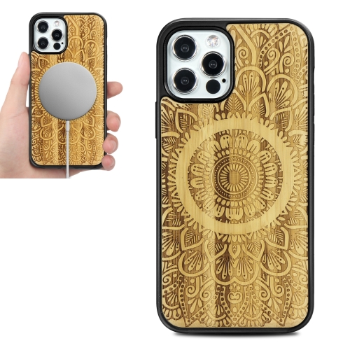 

Wood Veneer Mandala Embossed Magsafe Case Magnetic TPU Shockproof Case For iPhone 12 Pro Max(Bamboo)