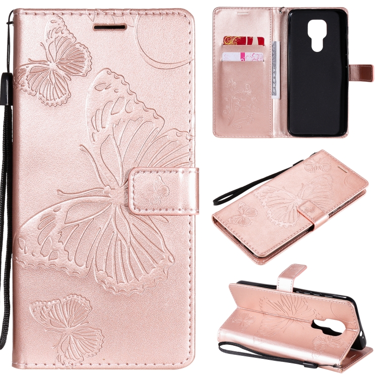 

For Motorola Moto G9 Play 3D Butterflies Embossing Pattern Horizontal Flip Leather Case with Holder & Card Slot & Wallet(Rose Gold)
