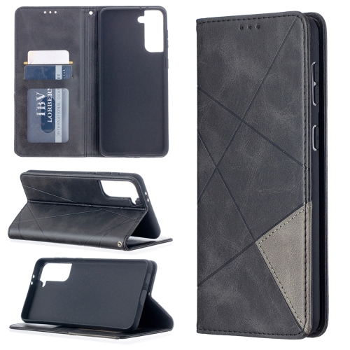 

For Samsung Galaxy S21+ 5G Rhombus Texture Horizontal Flip Magnetic Leather Case with Holder & Card Slots(Black)