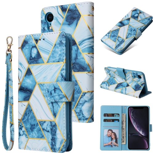 

Marble Bronzing Stitching Horizontal Flip PU Leather Case with Holder & Card Slots & Wallet & Photo Frame For iPhone XR(Blue)