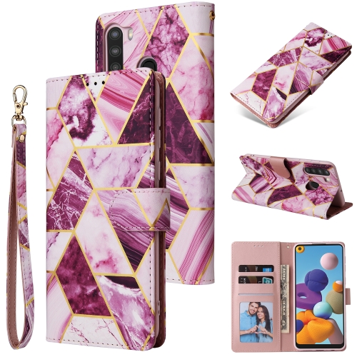 

For Samsung Galaxy A21 Marble Bronzing Stitching Horizontal Flip PU Leather Case with Holder & Card Slots & Wallet & Photo Frame(Purple)