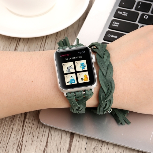 

Hand-woven Leather Watchband For Apple Watch Series 6 & SE & 5 & 4 40mm / 3 & 2 & 1 38mm(Green)