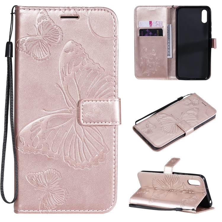 

For Xiaomi Redmi 9A 3D Butterflies Embossing Pattern Horizontal Flip Leather Case with Holder & Card Slot & Wallet(Rose Gold)