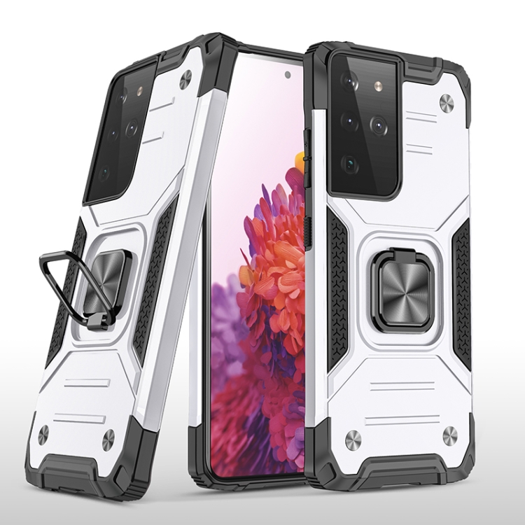 

For Samsung Galaxy S21 Ultra 5G Magnetic Armor Shockproof TPU + PC Case with Metal Ring Holder(Silver)