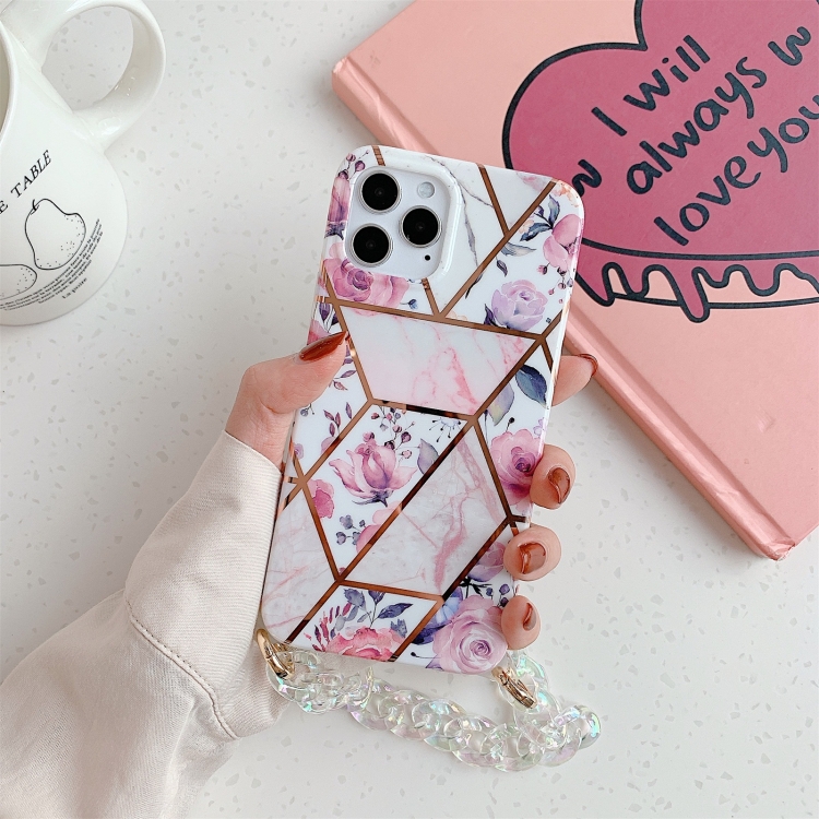 

Splicing Flower Pattern TPU Protective Case with Chain Strap For iPhone 11(Pink)