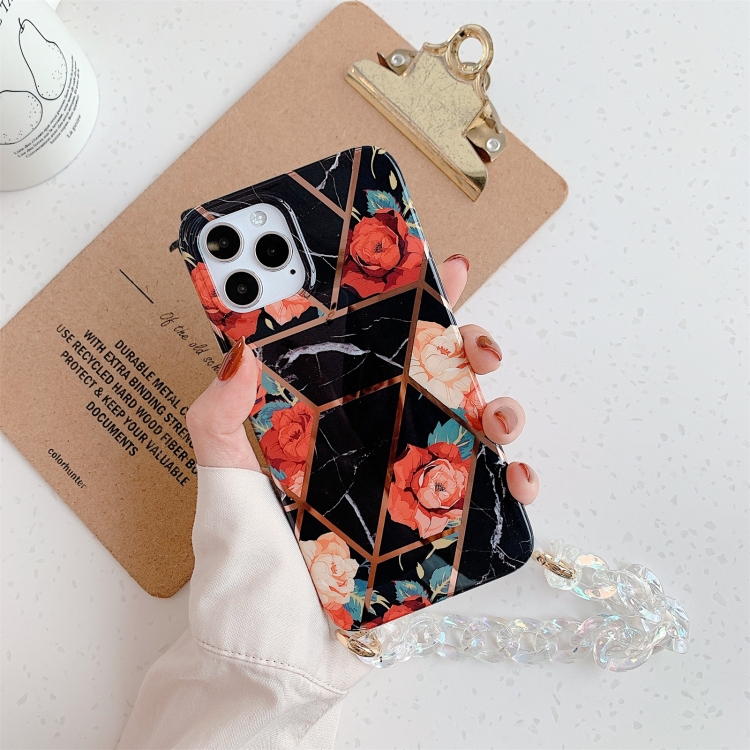 

Splicing Flower Pattern TPU Protective Case with Chain Strap For iPhone 11 Pro Max(Black)
