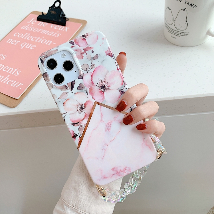 

Splicing Flower Eight Characters Pattern TPU Protective Case with Chain Strap For iPhone 12 / 12 Pro(Pink)
