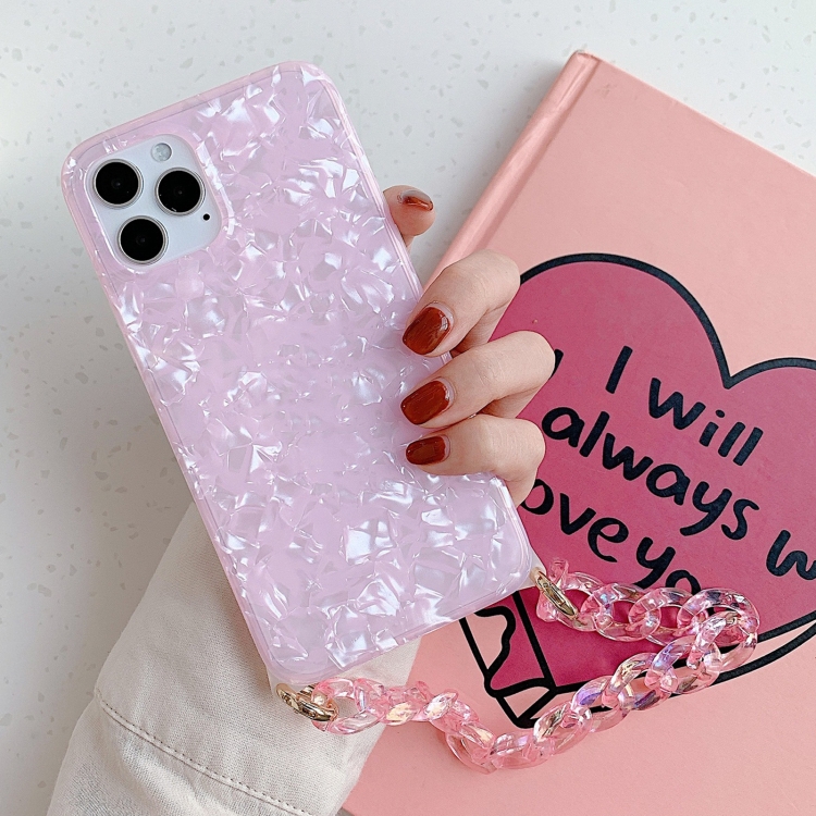 

Shell Texture TPU Protective Case with Chain Strap For iPhone 12 / 12 Pro(Pink)
