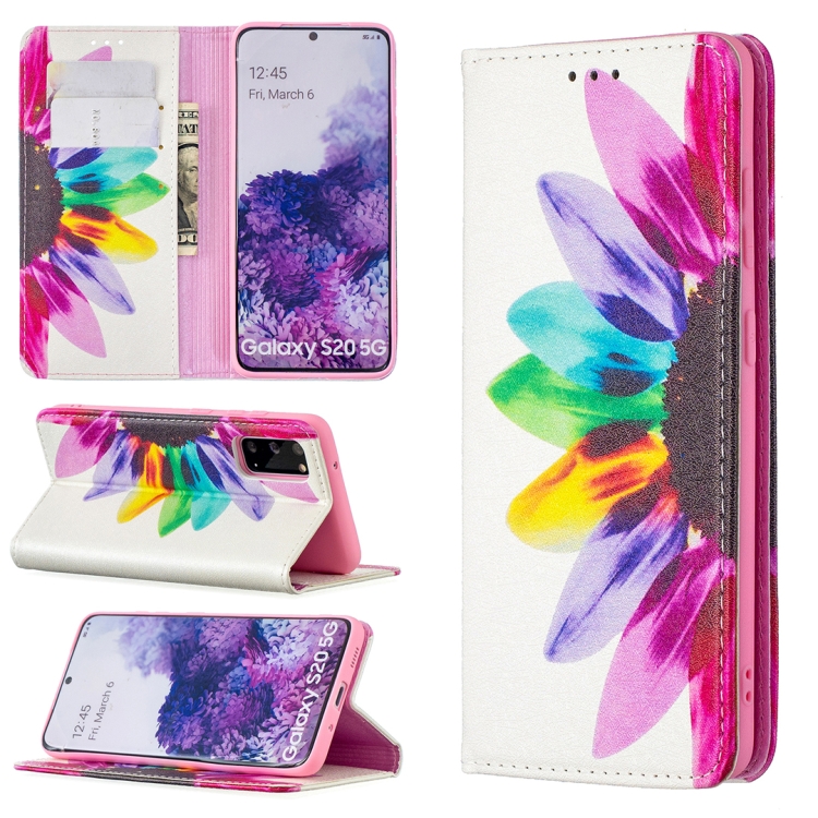 

For Samsung Galaxy S20 Colored Drawing Pattern Invisible Magnetic Horizontal Flip PU Leather Case with Holder & Card Slots & Wallet(Sun Flower)