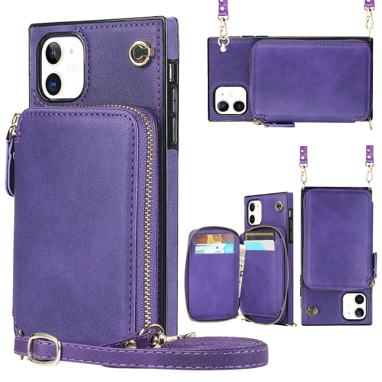 

Cross-body Zipper Big Wallet Bag Square TPU+PU Back Cover Case with Holder & Card Slots & Wallet & Strap For iPhone 11(Purple)