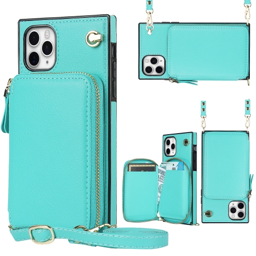 

Cross-body Zipper Big Wallet Bag Square TPU+PU Back Cover Case with Holder & Card Slots & Wallet & Strap For iPhone 11 Pro(Mint Green)