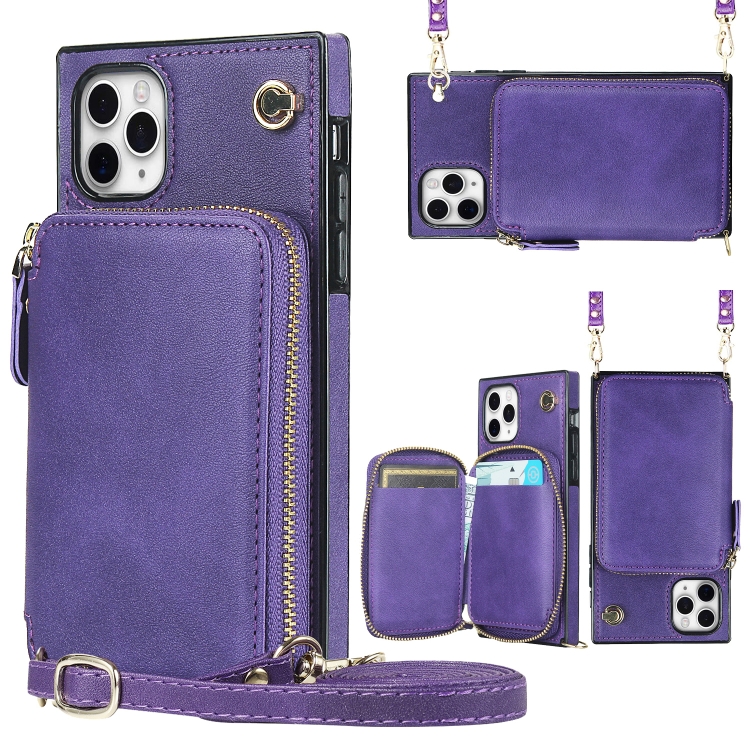 

Cross-body Zipper Big Wallet Bag Square TPU+PU Back Cover Case with Holder & Card Slots & Wallet & Strap For iPhone 11 Pro(Purple)