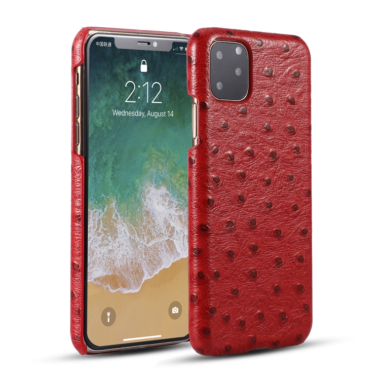 

Ostrich Texture Head-layer Cowhide Leather Back Cover Case For iPhone 11(Red)