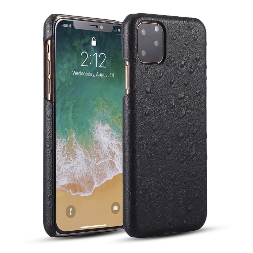 

Ostrich Texture Head-layer Cowhide Leather Back Cover Case For iPhone 11 Pro(Black)