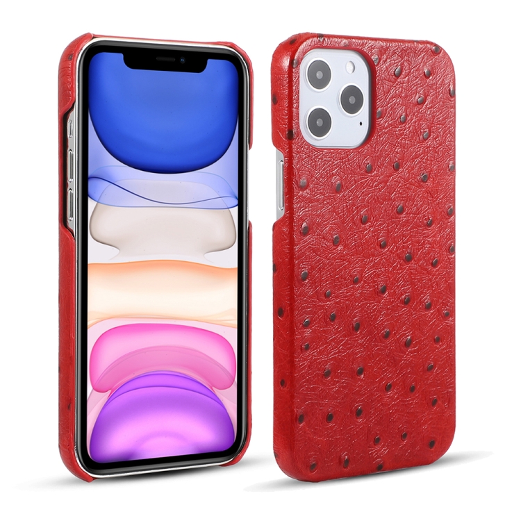 

Ostrich Texture Head-layer Cowhide Leather Back Cover Case For iPhone 12 / 12 Pro(Red)