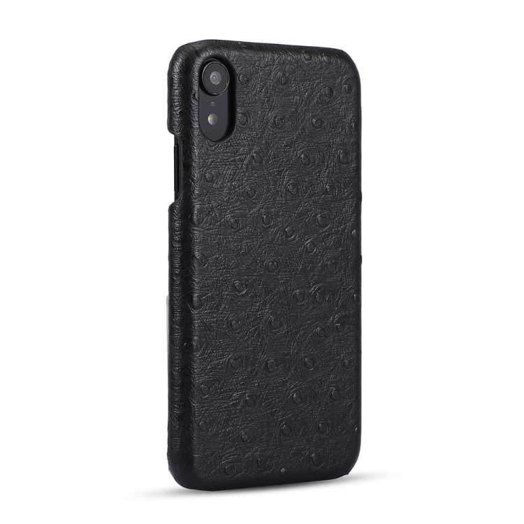 

Ostrich Texture Head-layer Cowhide Leather Back Cover Case For iPhone XR(Black)