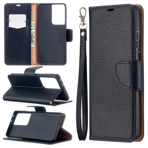 

For Samsung Galaxy S21 Ultra 5G Litchi Texture Pure Color Horizontal Flip Leather Case with Holder & Card Slots & Wallet & Lanyard(Black)