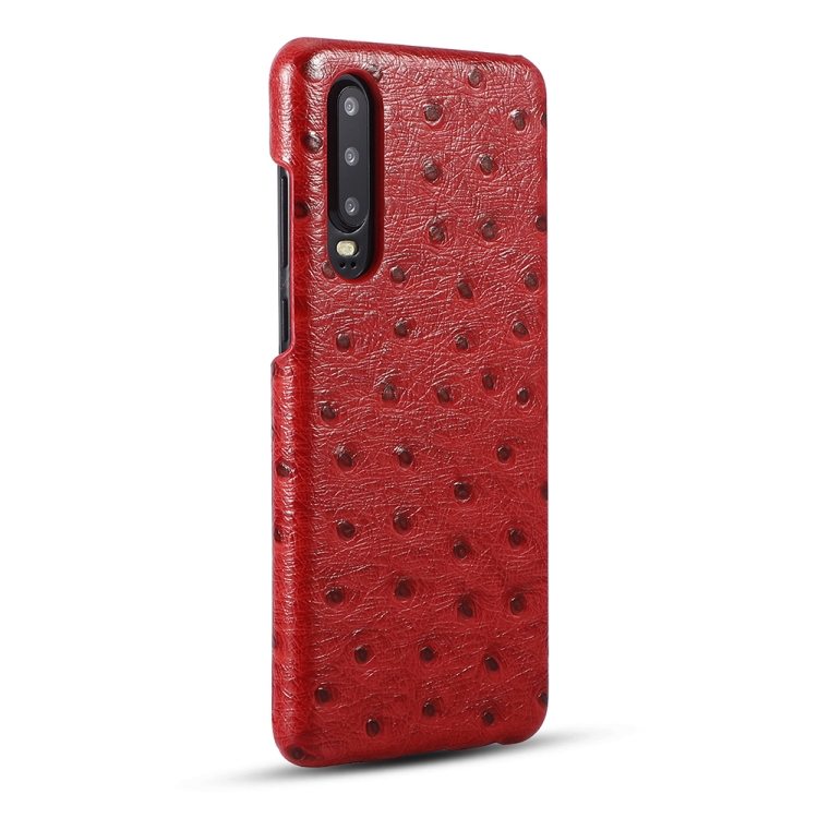 

For Huawei P30 Ostrich Texture Head-layer Cowhide Leather Back Cover Case(Red)