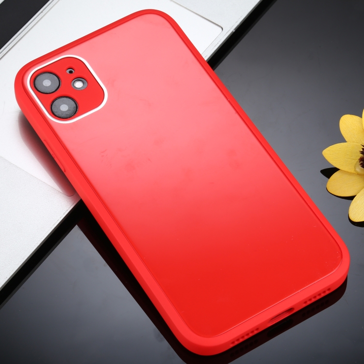 

Solid Color Glass + Silicone Protective Case For iPhone 11 Pro(Red)