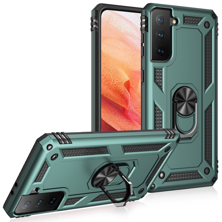 

For Samsung Galaxy S21 5G Shockproof TPU + PC Protective Case with 360 Degree Rotating Holder(Green)