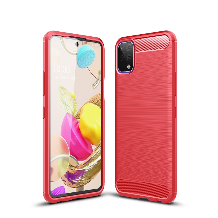 

For LG K42 Brushed Texture Carbon Fiber TPU Case(Red)