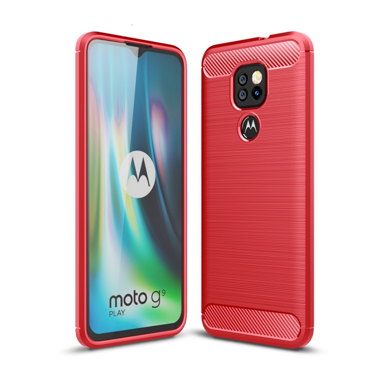 

For Motorola Moto G9 Play Brushed Texture Carbon Fiber TPU Case(Red)