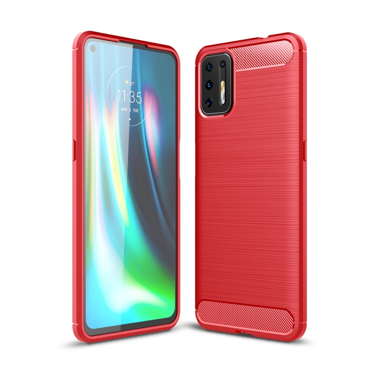 

For Motorola Moto G9 Plus Brushed Texture Carbon Fiber TPU Case(Red)