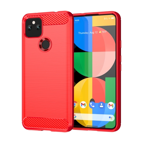 

For Google Pixel 5 Brushed Texture Carbon Fiber TPU Case(Red)