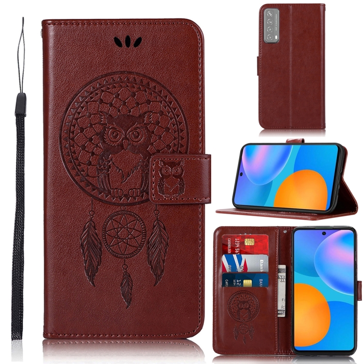 

For Huawei P smart 2021 Wind Chime Owl Embossing Pattern Horizontal Flip Leather Case, with Holder & Card Slots & Wallet(Brown)