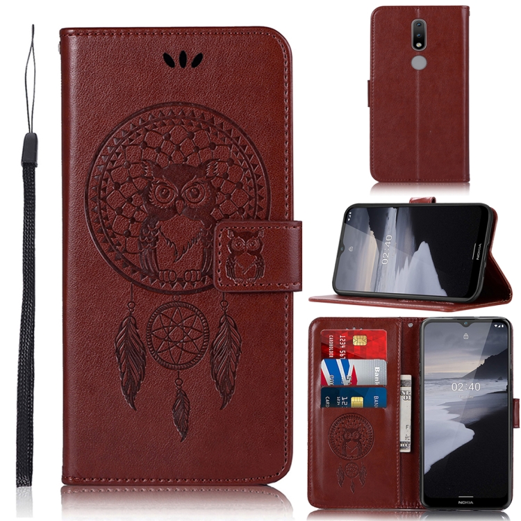 

For Nokia 2.4 Wind Chime Owl Embossing Pattern Horizontal Flip Leather Case, with Holder & Card Slots & Wallet(Brown)